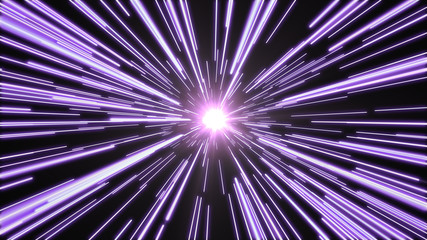 Canvas Print - Purple lights flying past at high speed, with a bright white light at the end of the tunnel.