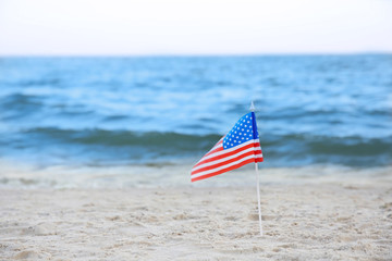 Wall Mural - American flag on beach