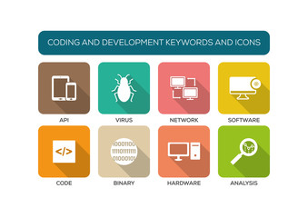 coding and development flat icon set