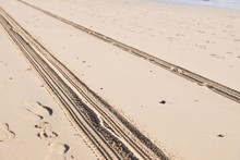 Car Track On Sand In Desert