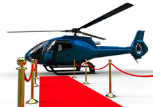 Celebrity Helicopter / 3D Render Image Representing A Red Carpet With A Helicopter At The End 