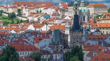 Wall Mural - Charles Bridge Karluv Most and Lesser Town Tower timelapse, in the background St. Nicholas church and the castle