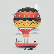 Illustration Of A Hot Air Balloon On Top Of A Boat 