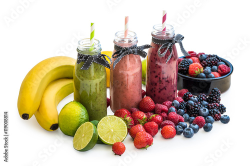 Naklejka nad blat kuchenny Smoothies with Fresh Fruit Isolated on White Background