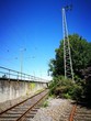 Parallel verlaufende Eisenbahngleise mit altem Strommast für die Oberleitung in Münster in NRW