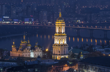 Canvas Print - Lavra's bell tower at night. Kyiv, Ukraine