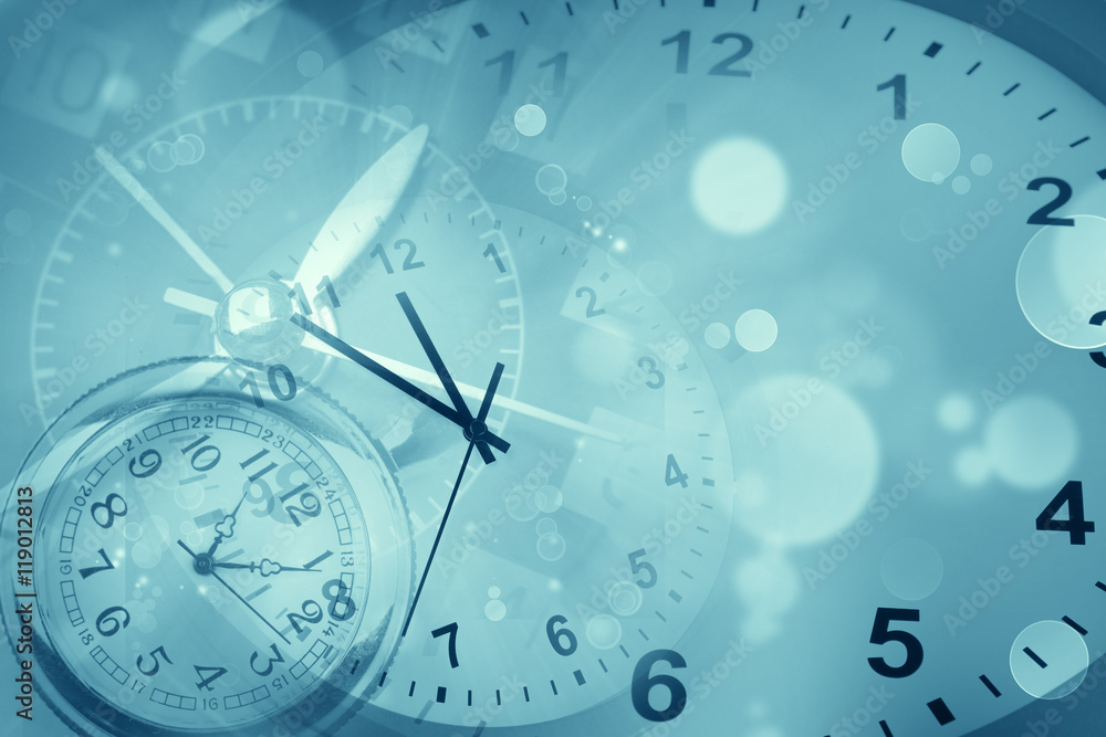 Clocks on blue abstract background Stock Photo | Adobe Stock