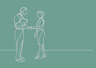 Wall Mural - continuous line drawing of business people meeting handshake