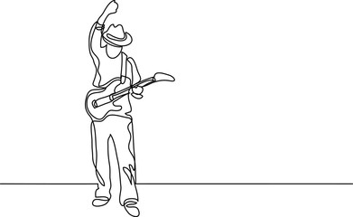 Wall Mural - continuous line drawing of guitar player