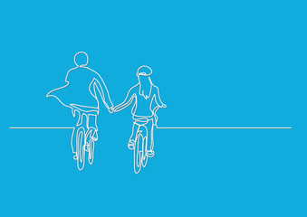 Wall Mural - continuous line drawing of two cyclists