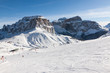 Sass Pordoi (in the Sella Group) with snow in the Italian Dolomites from the ski area Col Rodella