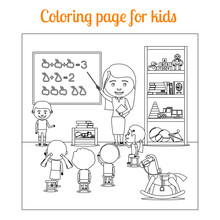 Coloring Book Page For Kids During Lesson. Vector Illustration