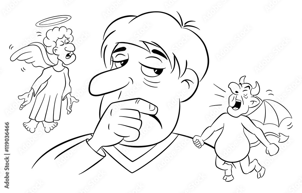 Mann Mit Engel Und Teufel Auf Seinen Schultern Stock