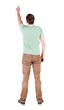 © ghoststone - Back view of  pointing young men in  shirt and jeans. Young guy  gesture. Rear view people collection.  backside view of person.  Isolated over white background.