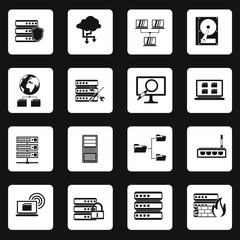 Canvas Print - Database icons set in simple style. Analytics network computing process set collection vector illustration