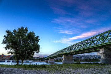 Wall Mural - Evening view of Bratislava, Old bridge and town with Danube river, Slovakia