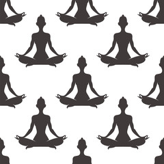 Wall Mural - Yoga meditation seamless pattern design vector illustration