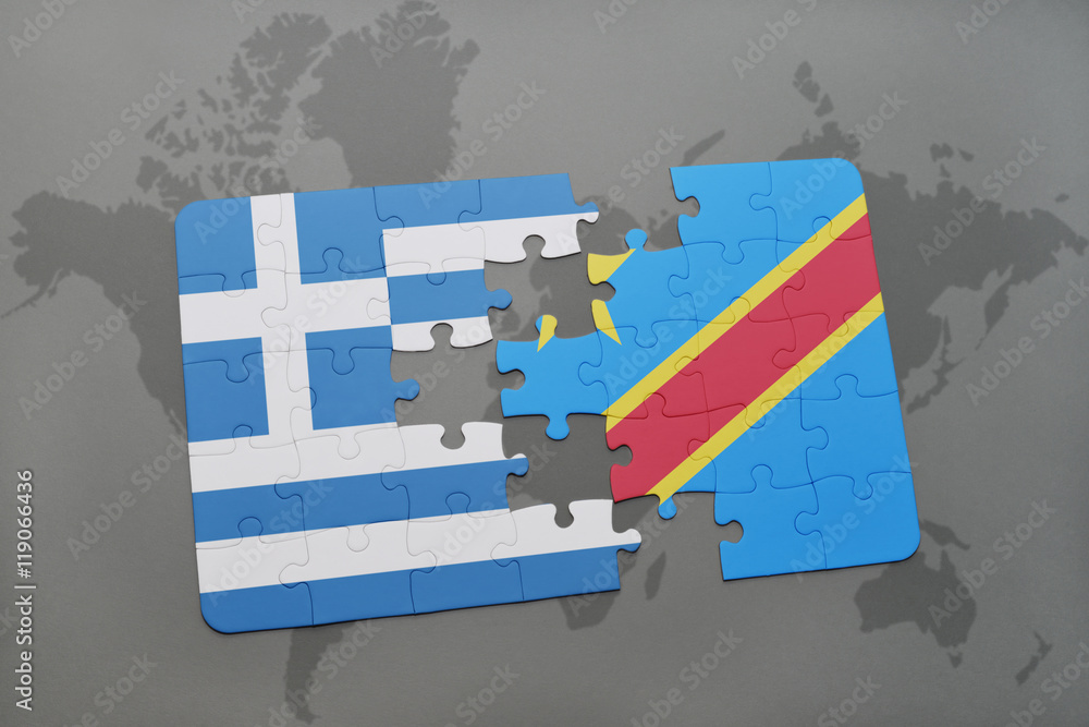 puzzle with the national flag of greece and democratic republic of the ...