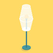 flat floor lamp with round lampshade, isolated on yellow background.vector illustration, isometric