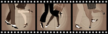 Legs Of People In 1920s Clothes Dancing The Charleston In Old Movie Picture Frames, EPS 8 Vector Illustration, No Transparencies