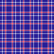 Seamless tartan plaid pattern in red & white twill stripes on navy blue background, 