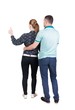 © ghoststone - young couple pointing at wal Back view woman and man . Rear view people collection. backside view of person. Isolated over white background.