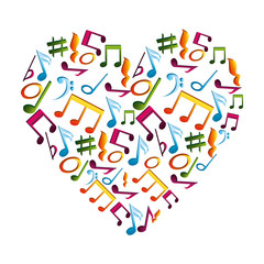 music heart with musical notes composition love vector illustration