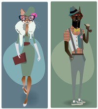 Cute Fashion Hipster Dog And Cat