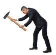 © gearstd - Side view of businessman with big hammer in his arms destroying something, isolated on white background