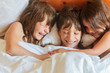© Alena Yakusheva - young children - boy and girls - sleeping in bed at home, indoor