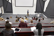 © Monkey Business - Man lectures students in lecture theatre, back row seat POV