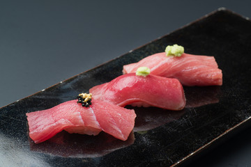 Poster - three styles fatty tuna sushi, akami, chuoro, otoro, with golden