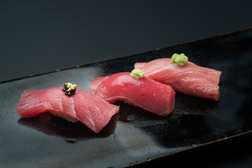 Poster - three styles fatty tuna sushi, akami, chuoro, otoro, with golden