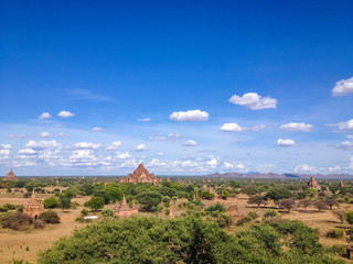 Pagoda landscape in the plain of Bagan, Myanmar (Burma)