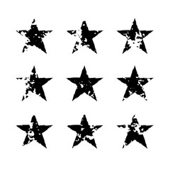 star icons with grunge texture set. vintage retro style. design elements. black silhouette, isolated
