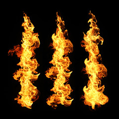 Fire flames collection isolated on black background