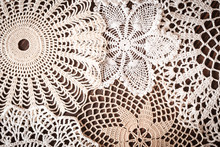 Beautiful Delicate Vintage Lace Background Of Crochet Napkins On The Table