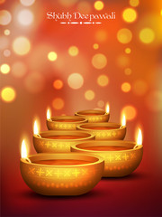 Canvas Print - Golden Illuminated Oil Lit Lamps for Diwali.