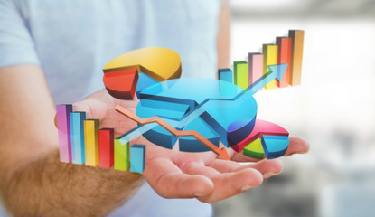 Aufkleber - Businessman using digital 3D charts and bars