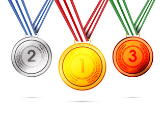 Sticker - Gold, Silver or Bronze Medals for Sports concept.