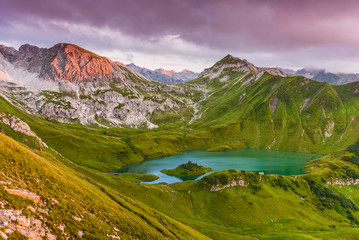 Wall Mural - Beautiful Summer Sunset at Schrecksee (Bavaria, Germany)