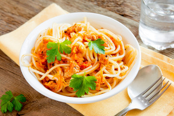 Wall Mural - Spaghetti with meat and vegetable sauce