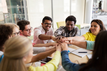 Sticker - group of international students with hands on top