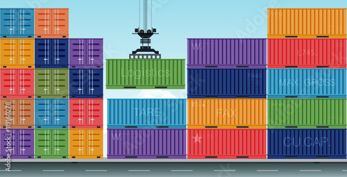 Fotomural Cranes are sorted container cargo in the sky as a backdrop.