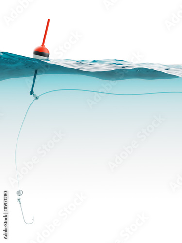 Fotografie, Obraz Bobber with fishing line and hook under water