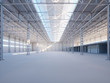 Contemporary industrial building interior illuminated by sunlight 3d illustration