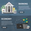 Vector flat horizontal banners of banking and economy for website and infographics. Business concept of marketing, e-commerce and finance. Set of isolated economy elements in flat design.