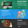 Vector flat horizontal banners of online poker and casino for website. Business concept of gambling market and games of chance.