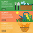 Vector flat horizontal banners of harvest for website. Business concept of harvesting, farming and plowing.