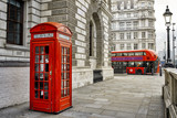 Fototapeta Londyn - London - Big Ben tower and a red phone booth